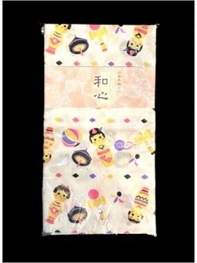 Japanese Cotton Tenugui Hand Towel Kokeshi Dolls Print 35" x 13.5"